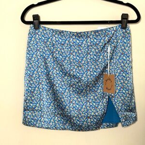 Blue Floral Mini High-Waisted Mini Skirt